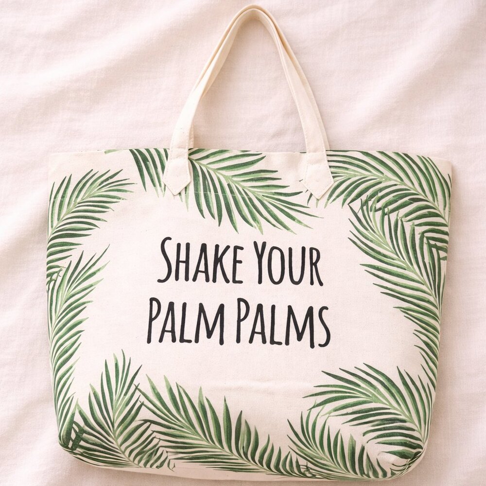 Earthbags Palm Print Canvas Tote “Shake Your Palm Palms” Beach Bag